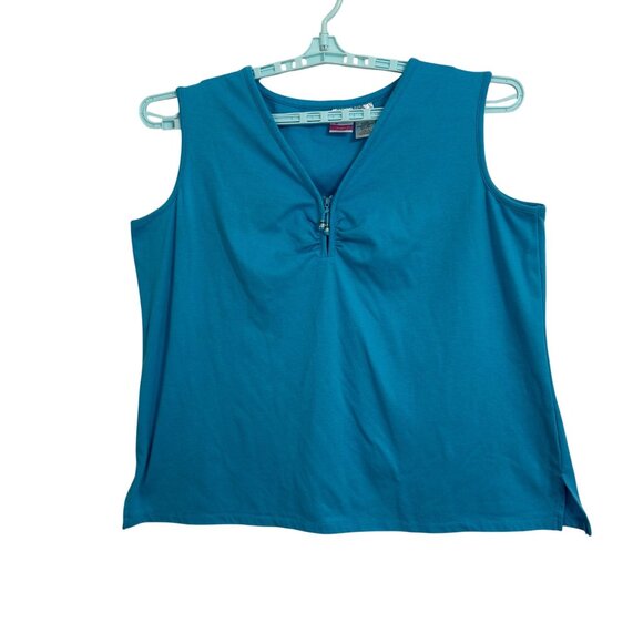 JMS Just My Size Womens Shaped Fit Tank Top 22W/24W Blue Cotton Blend Beachy - Picture 1 of 7